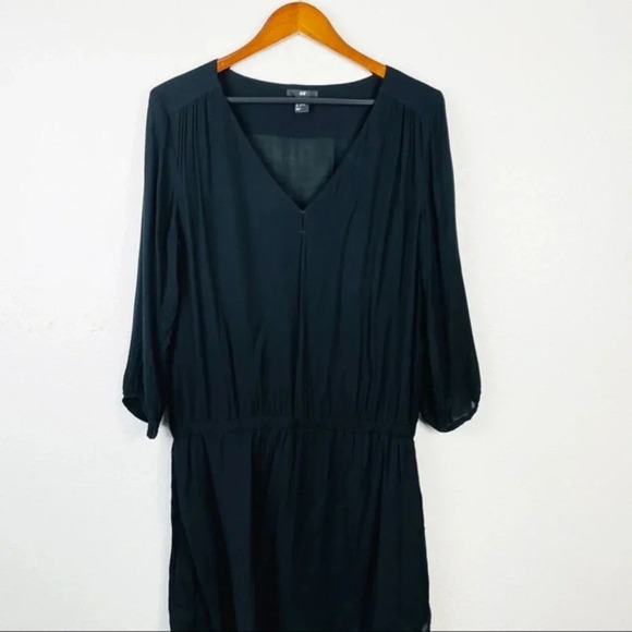 H&M Black Elastic Waist Dress Size 8 - Picture 2 of 6